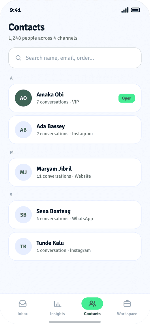 Kerabie app: Contacts