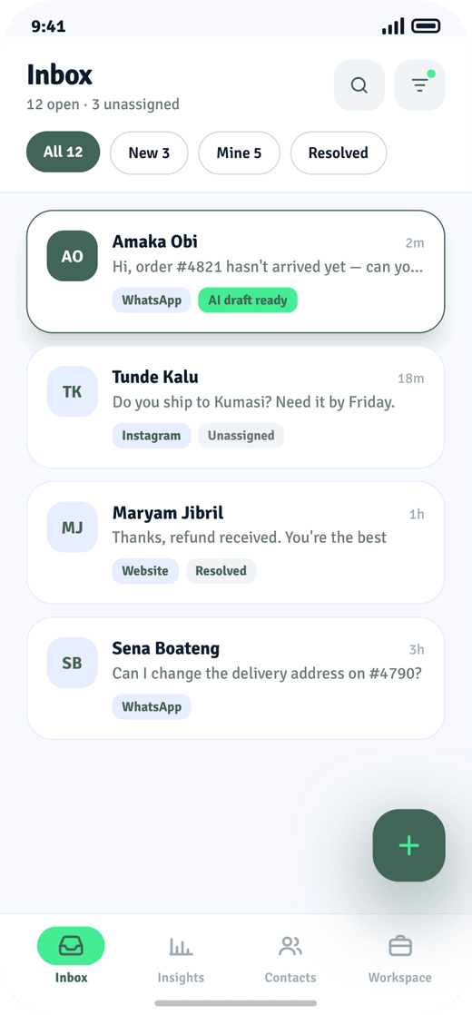 Kerabie app inbox